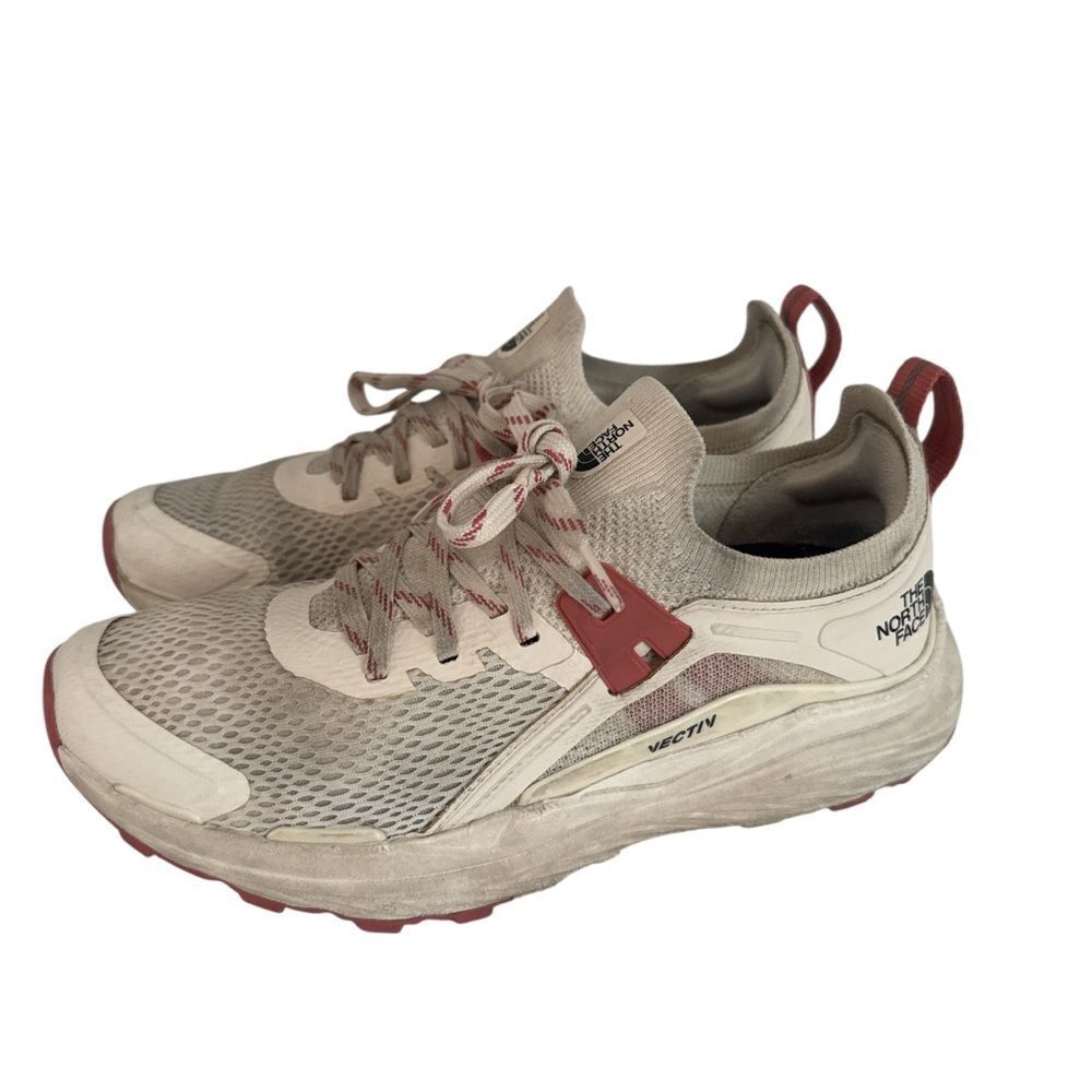 The North Face Vectiv Cream and Red Athletic Shoes EUC